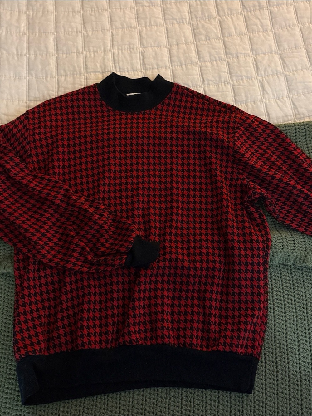 BonWorth Red and Black Houndstooth Mockneck Sweater